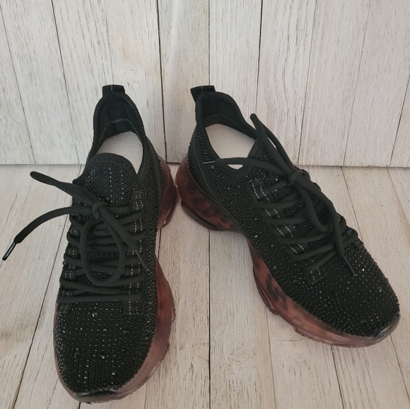 40% OFF SALE-VERY G/ GYPSY JAZZ- HELLA BLACK RHINESTONE SNEAKERS - Picture 2 of 6